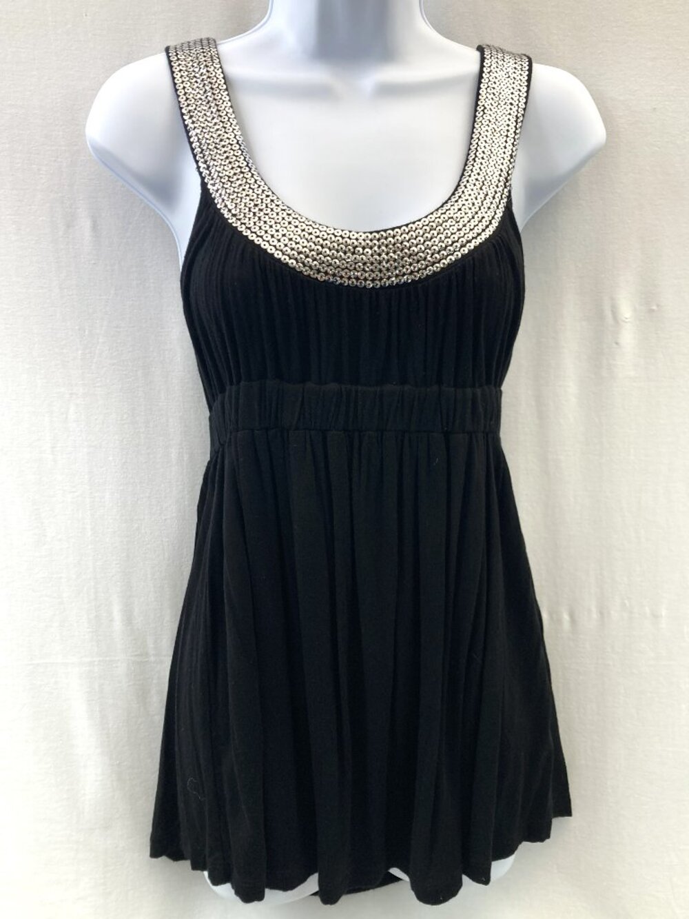 Forever 21 Silver Bling Sequins Black Sleeveless Babydoll Blouse Small Shirt